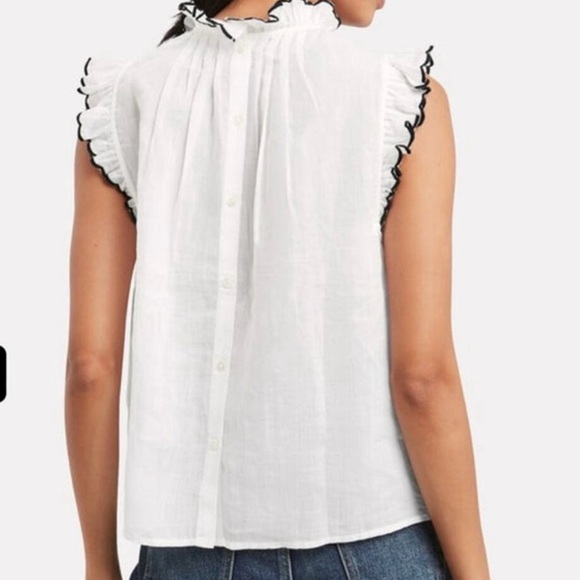 Frame Denim White Blouse with Black Ruffle Trim - Picture 12 of 16